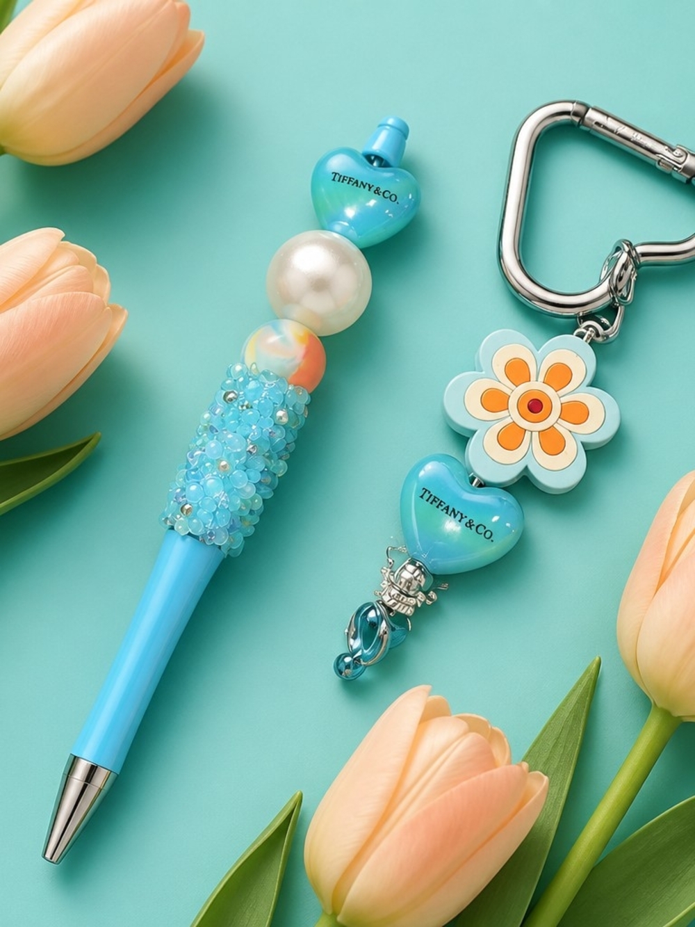 Handcrafted Beaded Pen And Bag Charm Key Chain